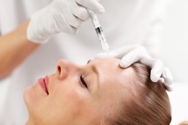 Dermal filler injections into the forehead